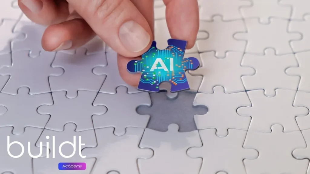 Pieza de puzzle con la palabra AI encajando, simbolizando la formación en inteligencia artificial de Buildt Academy