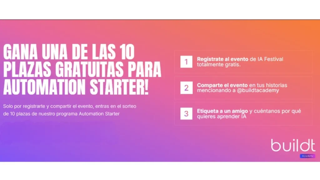 Promoción del sorteo de 10 plazas gratuitas para el programa Automation Starter en el IA Festival