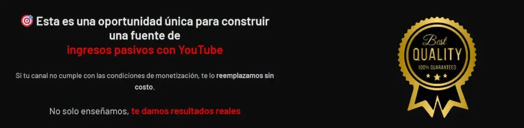 Garantía del curso Tu Imperio YouTube: reemplazo del canal sin costo si no cumple condiciones de monetización