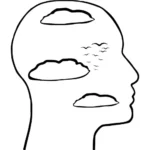 Silueta de una cabeza con nubes representando calma mental.