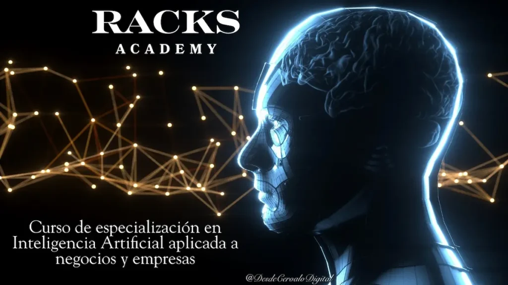 Racks Academy: curso de especialización en Inteligencia Artificial aplicada a negocios y empresas (perfil humano iluminado y red de nodos).
