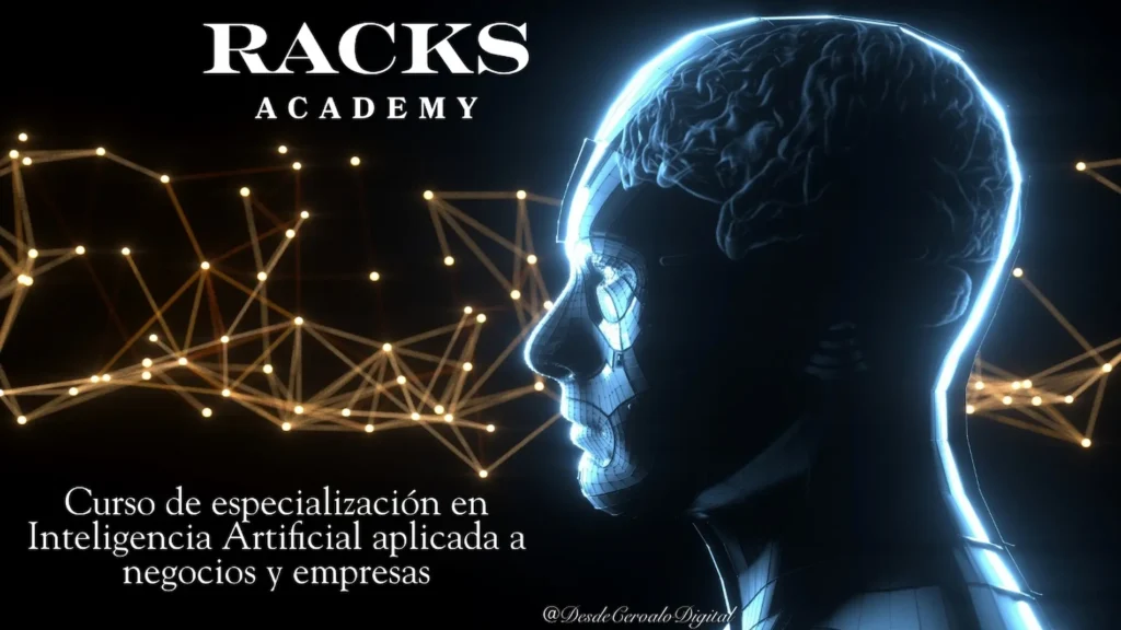 Racks Academy: curso de especialización en Inteligencia Artificial aplicada a negocios y empresas (perfil humano iluminado y red de nodos).