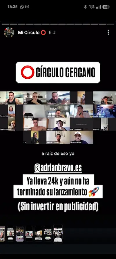 Testimonio de Adrián Bravo en Círculo Cercano con 24K facturados sin publicidad.